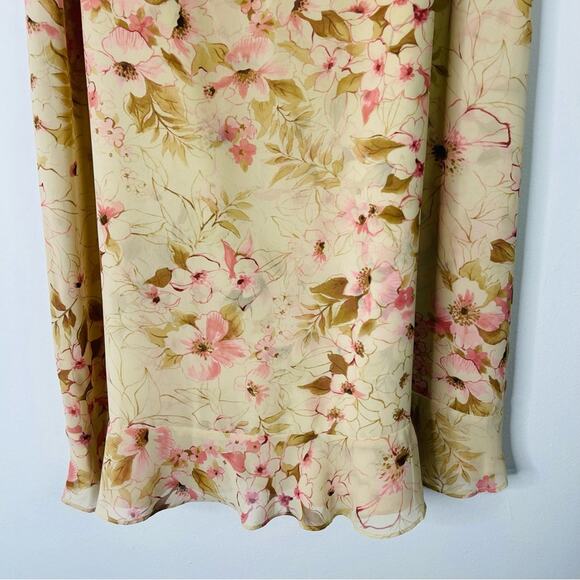 Vintage tan pink floral chiffon cottagecore romantic maxi skirt 14 - Picture 3 of 6